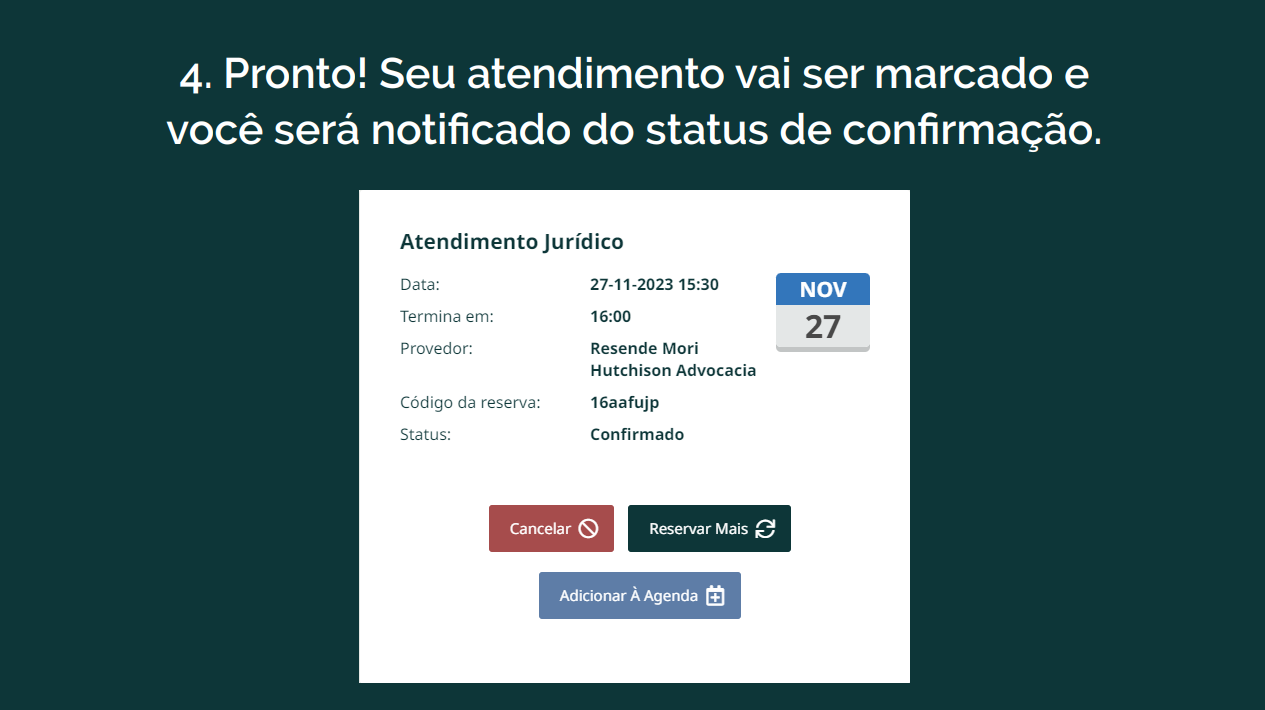 Tela de confirmação